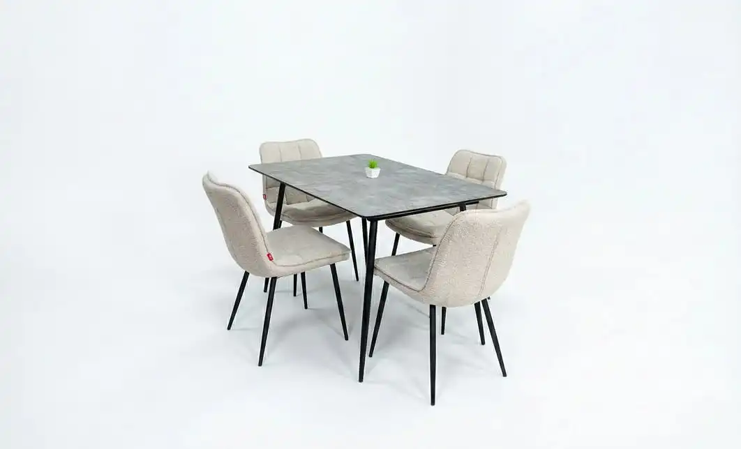 Set Masă Living Extensibilă KJT546 Gri cu 4 Scaune Tapițate DCM2001AF Bej 1