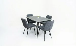 Set Masă Living Extensibilă KJT546 Gri cu 4 Scaune Tapițate DCM2001AF Gri