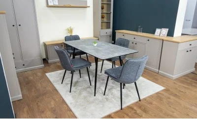 Set Masă Living Extensibilă KJT546 Gri cu 4 Scaune Tapițate DCM2001AF Gri