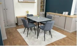 Set Masă Living Extensibilă KJT546 Gri cu 4 Scaune Tapițate DCM2001AF Gri