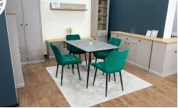 Set Masă Living Extensibilă KJT546 Gri cu 4 Scaune Tapițate KJC0357 Verzi