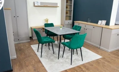 Set Masă Living Extensibilă KJT546 Gri cu 4 Scaune Tapițate KJC0357 Verzi