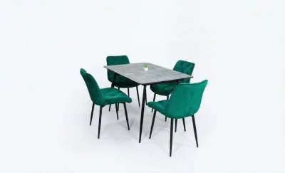 Set Masă Living Extensibilă KJT546 Gri cu 4 Scaune Tapițate KJC0357 Verzi