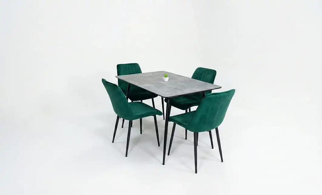 Set Masă Living Extensibilă KJT546 Gri cu 4 Scaune Tapițate KJC176 Verzi 1