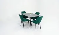 Set Masă Living Extensibilă KJT546 Gri cu 4 Scaune Tapițate KJC176 Verzi 1
