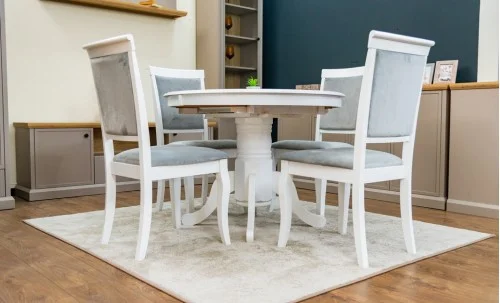 Set Masă Living Extensibilă Olivia Alb cu 4 Scaune Aberden