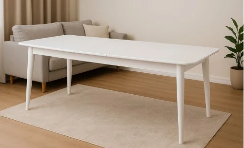 Set Masă Living Extensibilă Palmdale Albă cu 6 Scaune Carolina