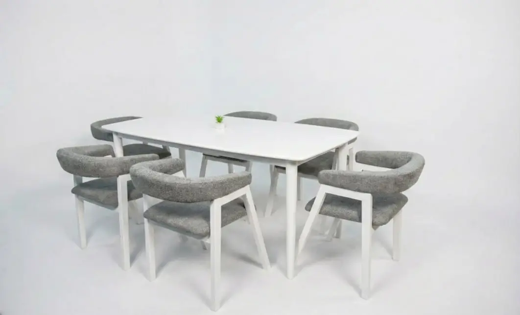 Set Masa Fixă Palmdale Albă cu 6 Scaune Carolina 1