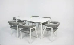 Set Masa Fixă Palmdale Albă cu 6 Scaune Carolina