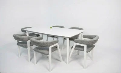 Set Masă Living Extensibilă Palmdale Albă cu 6 Scaune Carolina