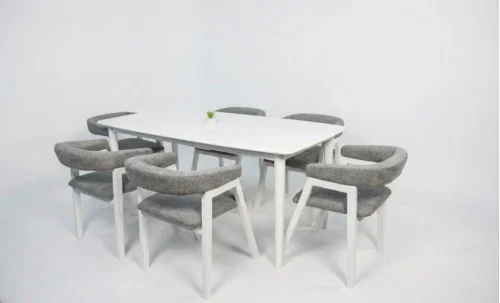 Set Masa Fixă Palmdale Albă cu 6 Scaune Carolina