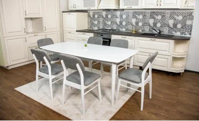 Set Masă Living Extensibilă Palmdale Albă cu 6 Scaune Palmdale