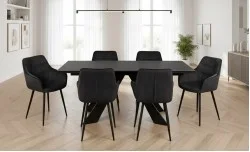 Set Masă Living Extensibilă Blat Ceramic Salvadore Gri/Negru Mat cu 6 Scaune Living KJC4344 Gri Închis