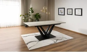 Masa Living Extensibila Blat Ceramic Sorento Alb/Negru Mat