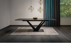 Masa Living Extensibila Blat Ceramic Sorento Gri/Negru Mat