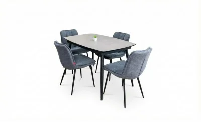 Set Masă Living Extensibilă Yense 125 Gri Lagun cu 4 Scaune Tapițate DCM2001AF Gri