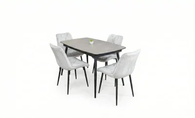 Set Masă Living Extensibilă Yense 125 Gri Lagun cu 4 Scaune Tapițate KJC0357 Bej