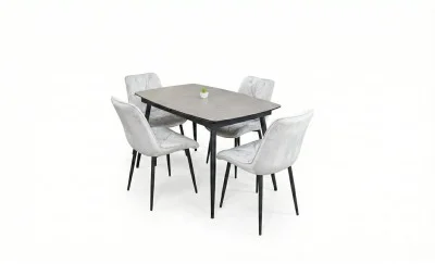 Set Masă Living Extensibilă Yense 125 Gri Lagun cu 4 Scaune Tapițate KJC0357 Bej