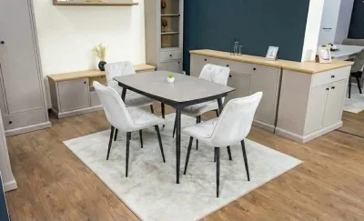 Set Masă Living Extensibilă Yense 125 Gri Lagun cu 4 Scaune Tapițate KJC0357 Bej