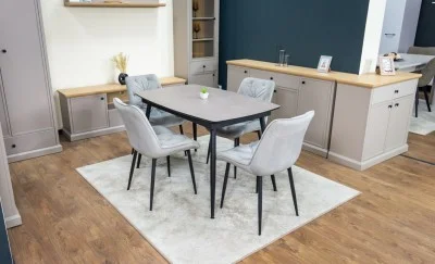 Set Masă Living Extensibilă Yense 125 Gri Lagun cu 4 Scaune Tapițate KJC0357 Gri