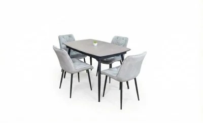 Set Masă Living Extensibilă Yense 125 Gri Lagun cu 4 Scaune Tapițate KJC0357 Gri