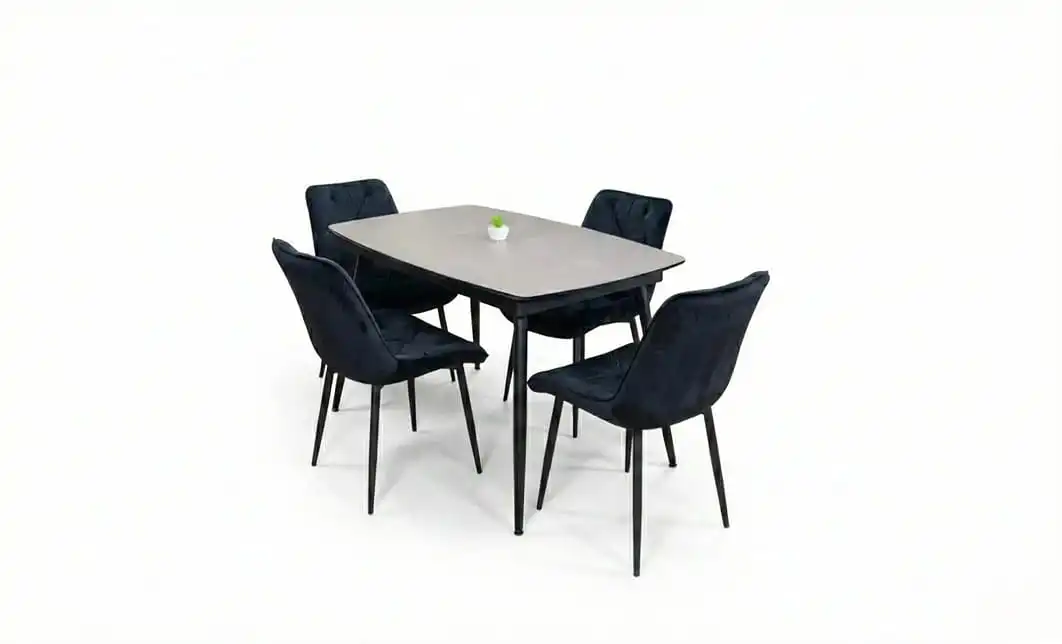 Set Masă Living Extensibilă Yense 125 Gri Lagun cu 4 Scaune Tapițate KJC0357 Negre 2