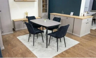 Set Masă Living Extensibilă Yense 125 Gri Lagun cu 4 Scaune Tapițate KJC0357 Negre