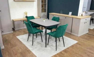 Set Masă Living Extensibilă Yense 125 Gri Lagun cu 4 Scaune Tapițate KJC0357 Verzi