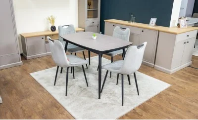 Set Masă Living Extensibilă Yense 125 Gri Lagun cu 4 Scaune Tapițate KJC0358 Gri