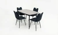 Set Masă Living Extensibilă Yense 125 Gri Lagun cu 4 Scaune Tapițate KJC0358 Negre 2