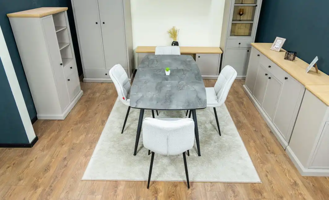 Set Masă Living Extensibilă Yense 125 Gri cu 4 Scaune Tapițate DCM2001AF Bej 10