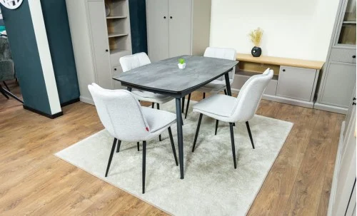 Set Masă Living Extensibilă Yense 125 Gri cu 4 Scaune Tapițate DCM2001AF Bej