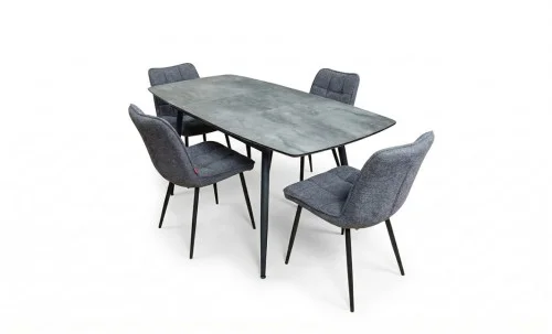 Set Masă Living Extensibilă Yense 125 Gri cu 4 Scaune Tapițate DCM2001AF Gri
