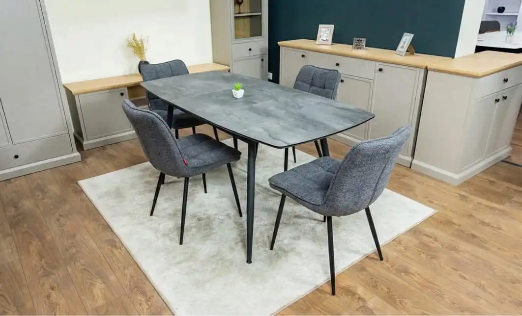 Set Masă Living Extensibilă Yense 125 Gri cu 4 Scaune Tapițate DCM2001AF Gri