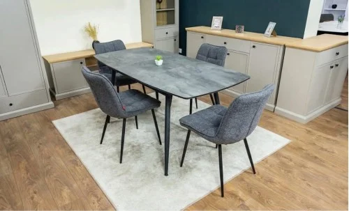 Set Masă Living Extensibilă Yense 125 Gri cu 4 Scaune Tapițate DCM2001AF Gri