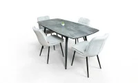 Set Masă Living Extensibilă Yense 125 Gri cu 4 Scaune Tapițate DCM2001AF Bej 2