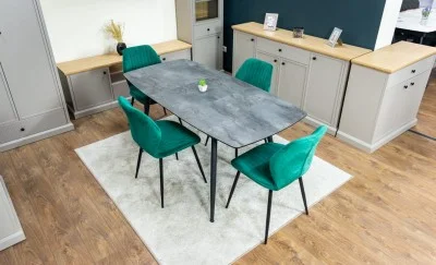 Set Masă Living Extensibilă Yense 125 Gri cu 4 Scaune Tapițate KJC104 Verzi