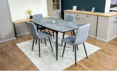 Set Masă Living Extensibilă Yense 125 Gri cu 4 Scaune Tapițate KJC5341 Gri