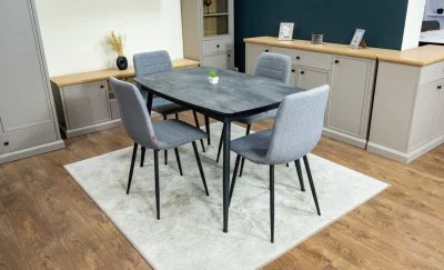 Set Masă Living Extensibilă Yense 125 Gri cu 4 Scaune Tapițate KJC5341 Gri