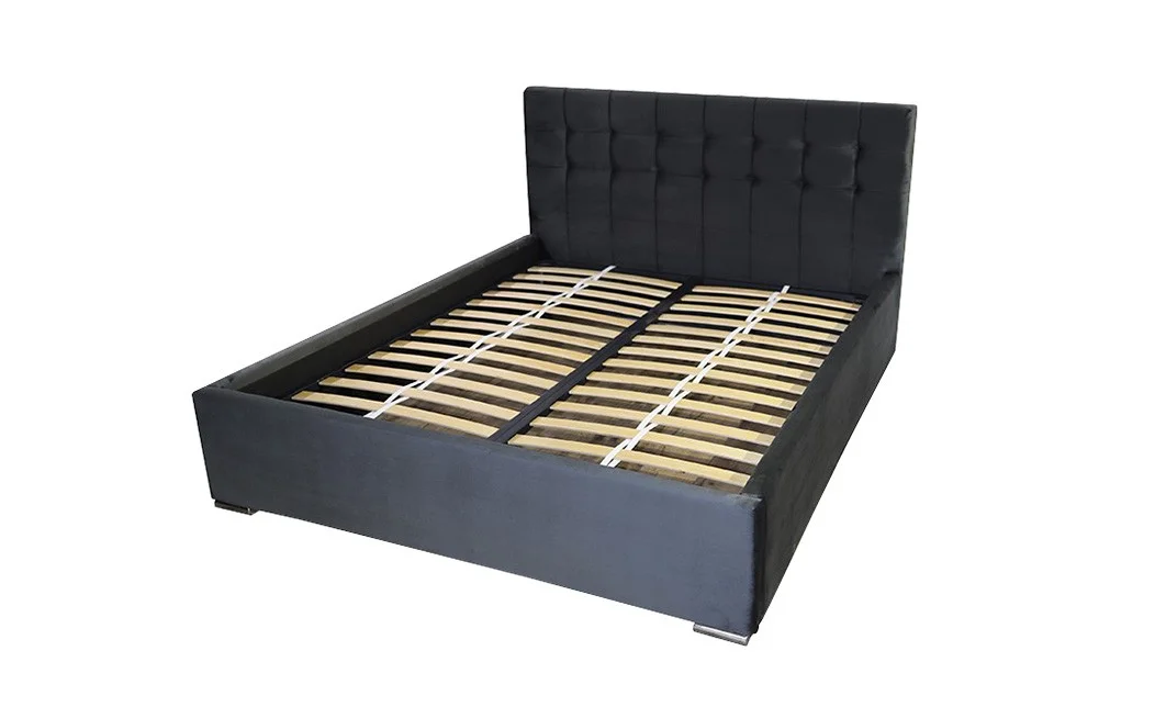 Pat Tapitat Claudia Gri cu somiera metalica fixa 160x200 1