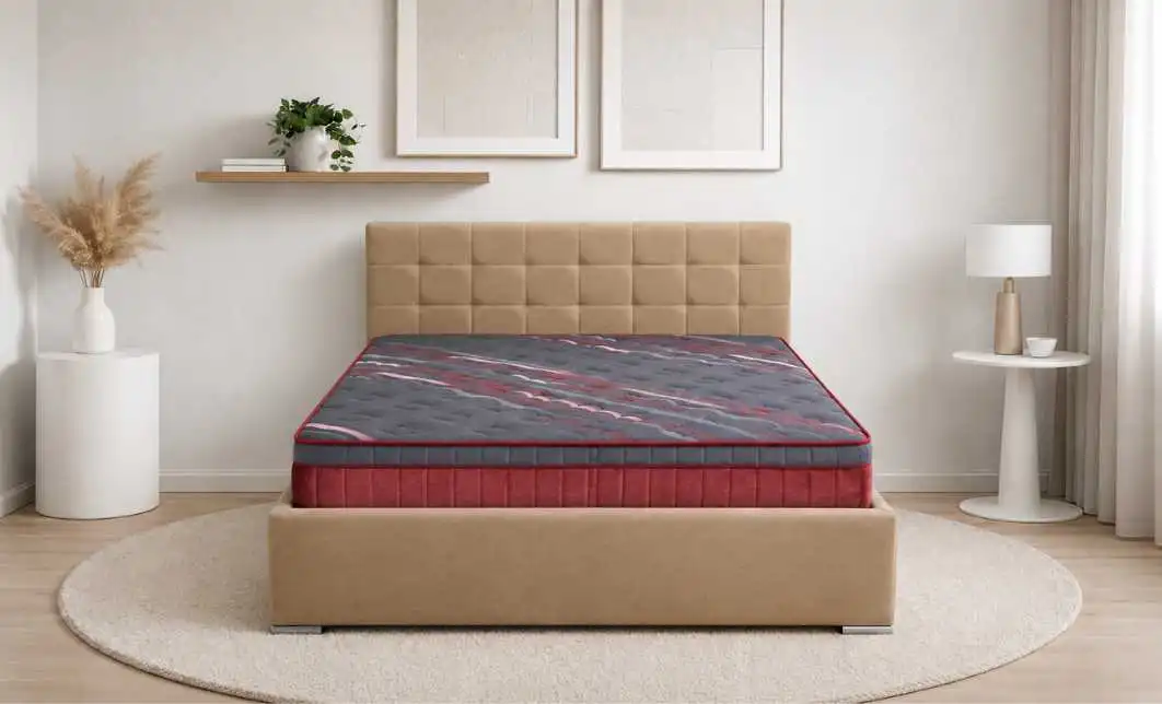 Pat Tapitat Claudia Beige cu somiera metalica fixa 160x200