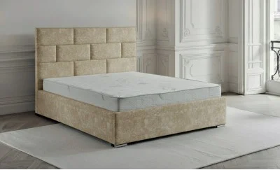 Set Pat Tapițat Mexico cu Saltea și Somieră Rabatabilă, Bej 140x200