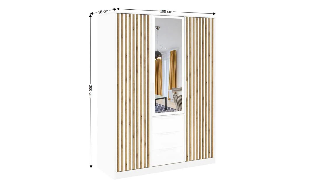 Dulap Bali Lux 3 Usi D3 Alb cu Riflaj si Oglinda 1