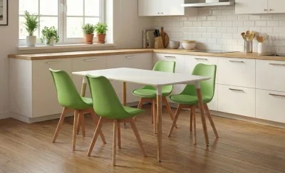 Set Masă Living SL673 Alba cu 4 Scaune J900 Verzi