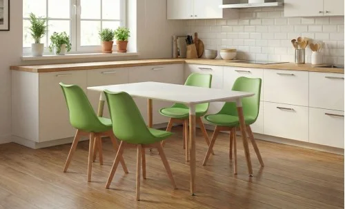Set Masă Living SL673 Alba cu 4 Scaune J900 Verzi