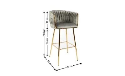 Scaun Bar KJC365 Gri & Picioare Aurii