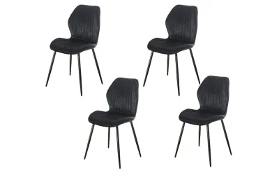 Set 4 Scaune Living Tapițate KJC104 Negru