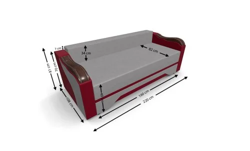 Canapea Extensibilă Bianca, Gri deschis, rosu