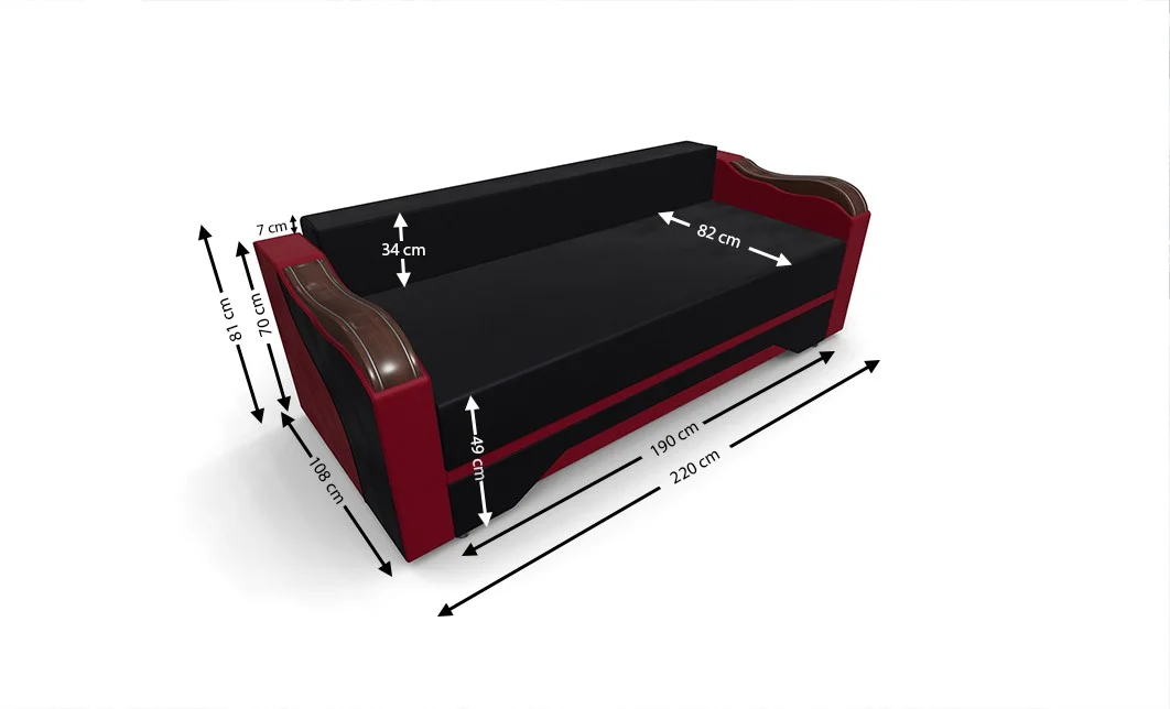 Canapea Extensibilă Bianca, Negru, rosu 3