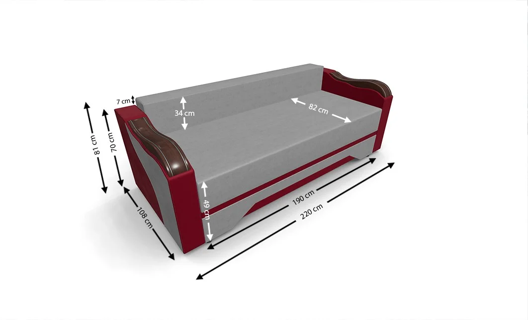 Canapea Extensibilă Bianca, Gri deschis/Rosu 3
